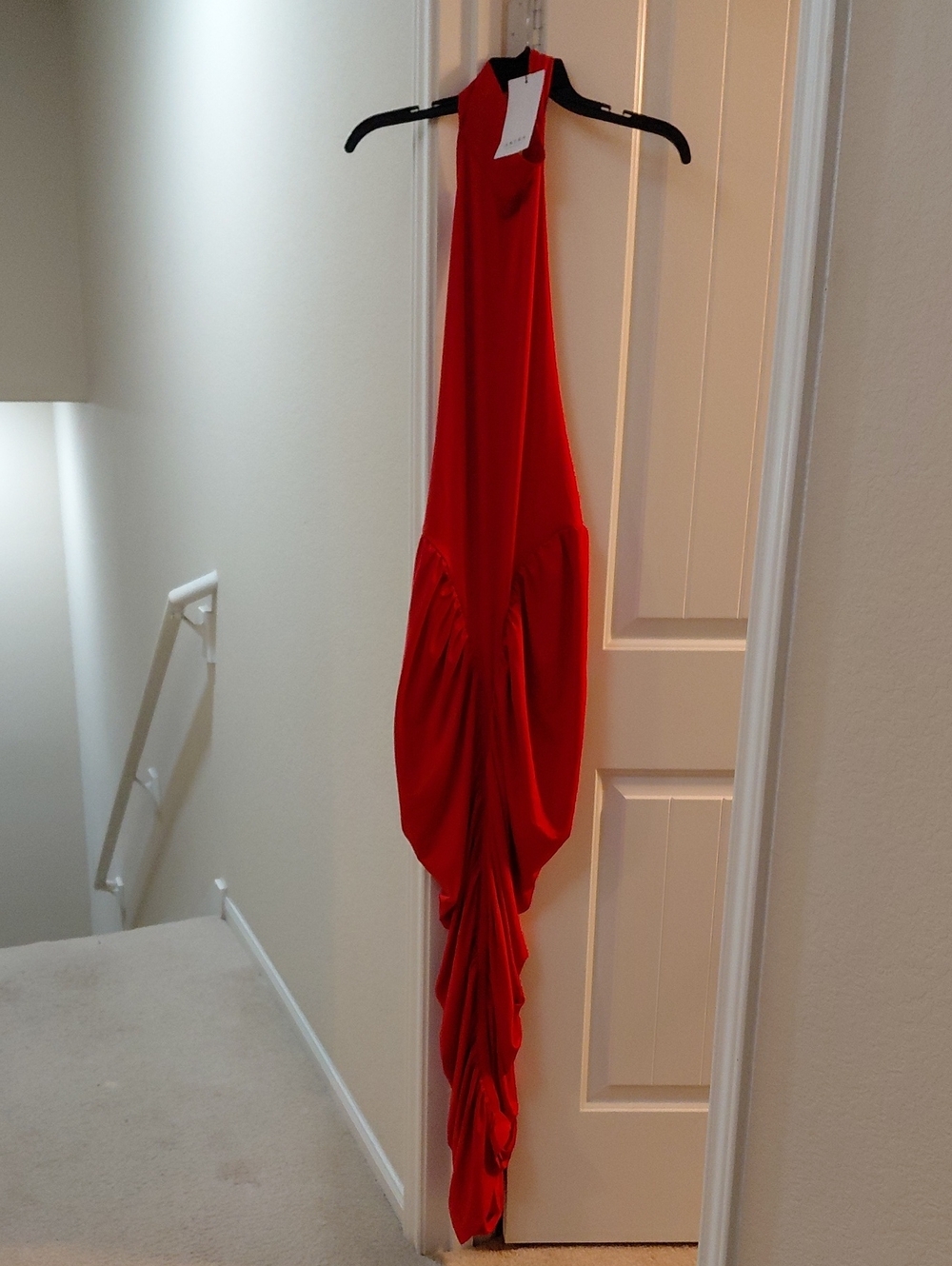 Red Draped Backless Maxi-Dress